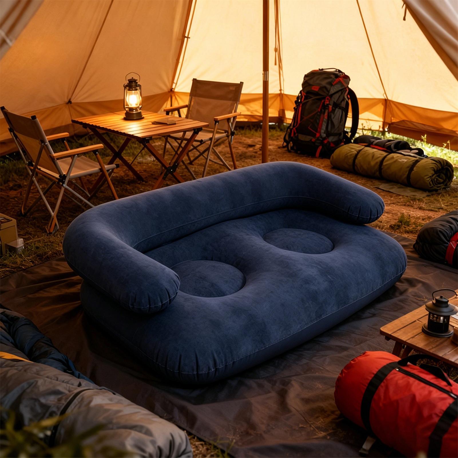 Outdoor Camping Decke - Sofa Tiup Berlapis Bulu 135X66X45cm dengan