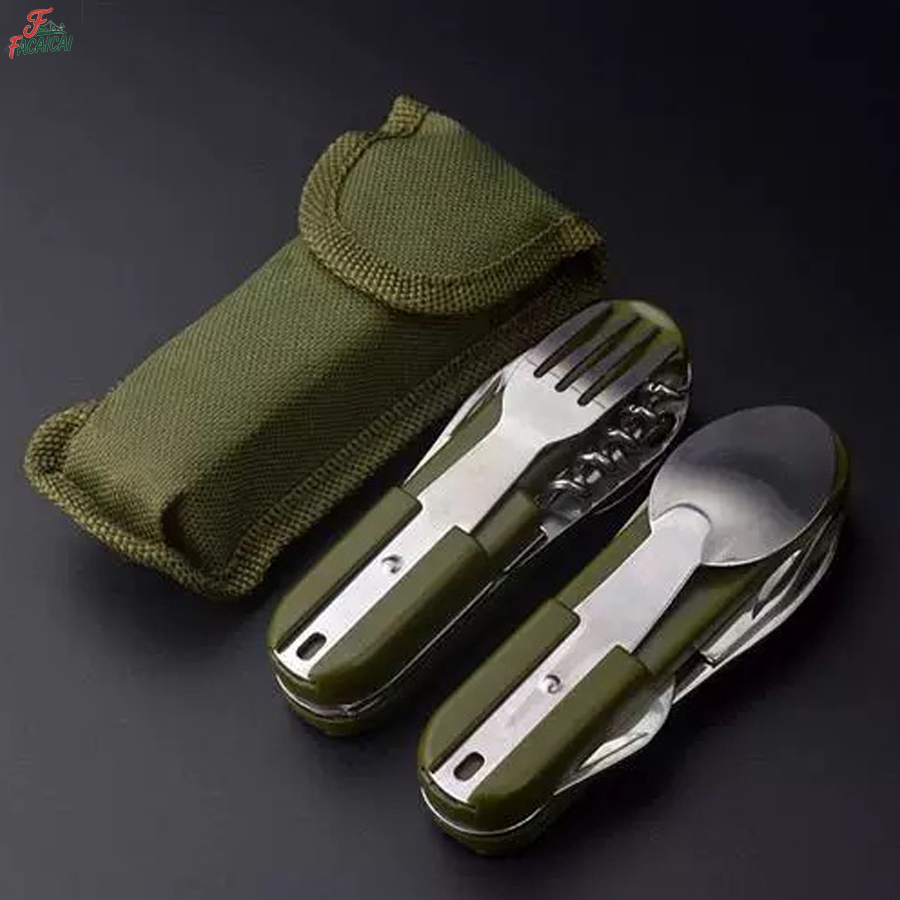 Outdoor Camping Utensils - Peralatan Berkemah 5-in-1 Set Perjalanan Baja